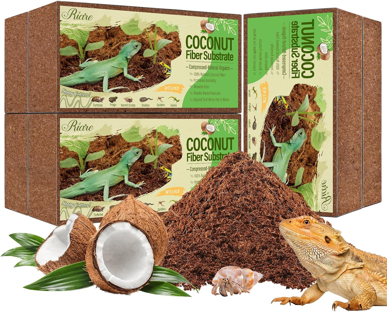 Riare 6 Pack Natural Coconut Fiber Substrate, Coco Coir Reptile Bedding
