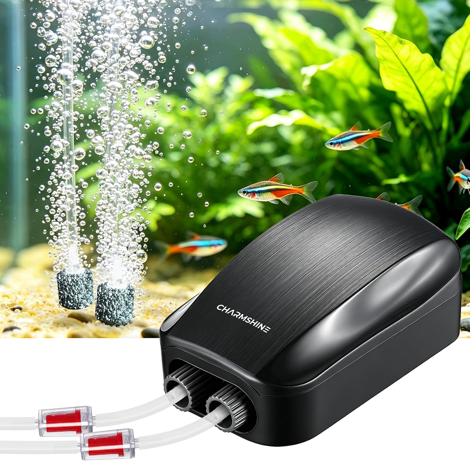Aquarium Air Pump 4W Ultra Quiet Oxygen Aerator for 5-60 Gallon Fish Tanks