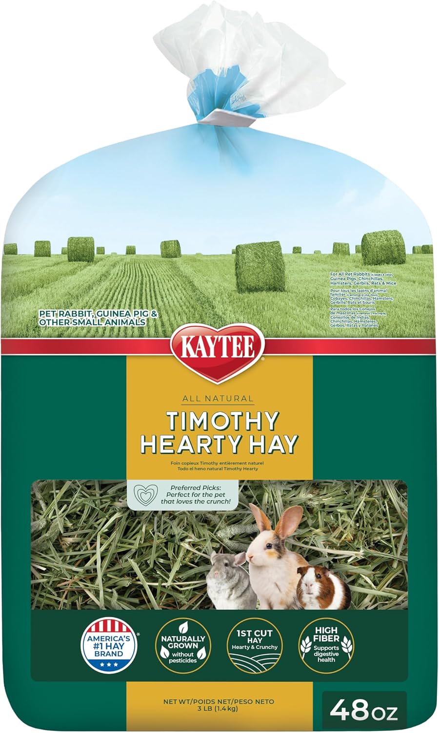 Kaytee Timothy Hearty Hay for Guinea Pigs & Rabbits, 48 Oz