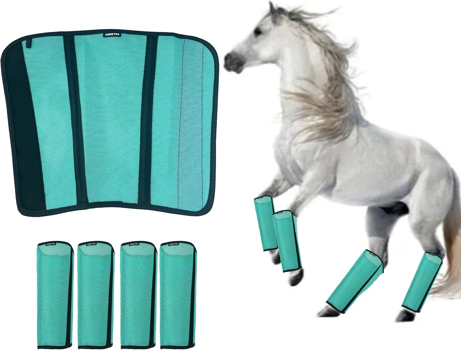 Mesh Horse Fly Boots Set of 4, Loose Fitting Shoofly Leggings for Horses with Breathable & Adjustable, Fly Leg Wraps for Horses Stop Annoying Stomping, Stay-on Comfortable Shoo Fly Boots