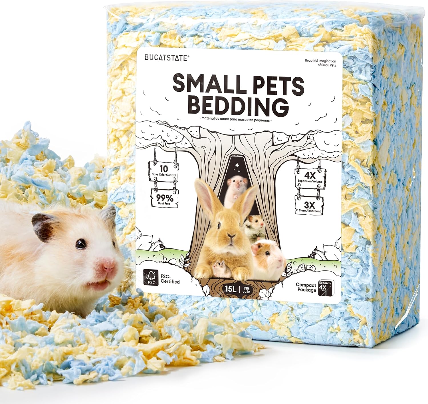 BUCATSTATE Hamster Bedding 15L, Truly 99% Dust-Free Small Animal Paper Bedding Odor Control, Cozy Hamster Litter for Rabbit Rat Syrian Dwarf Hamsters Gerbils (Beach Day)
