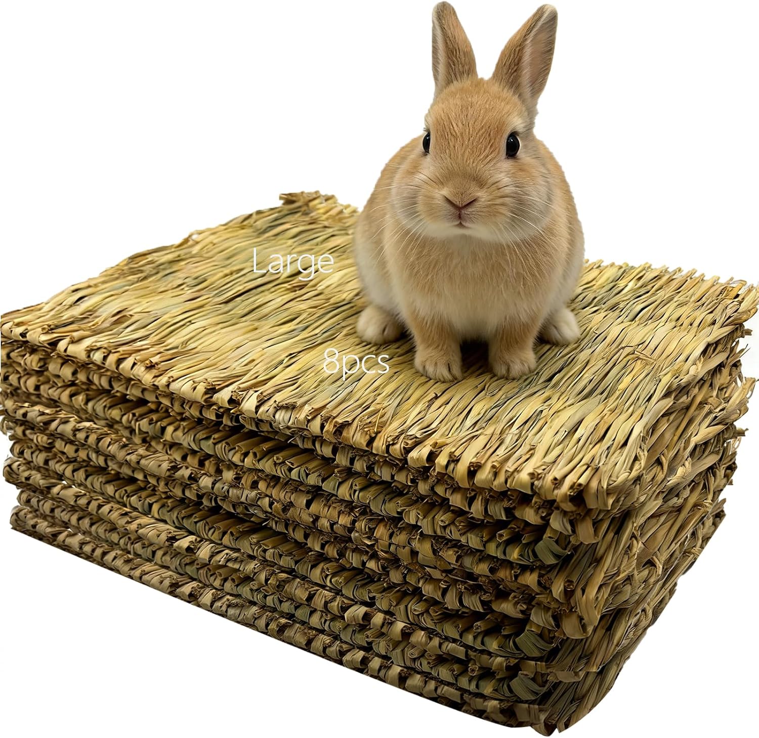 8Pcs Large Rabbit Grass Mat 16”x11” Bunny Bedding Seagrass Chew Toys