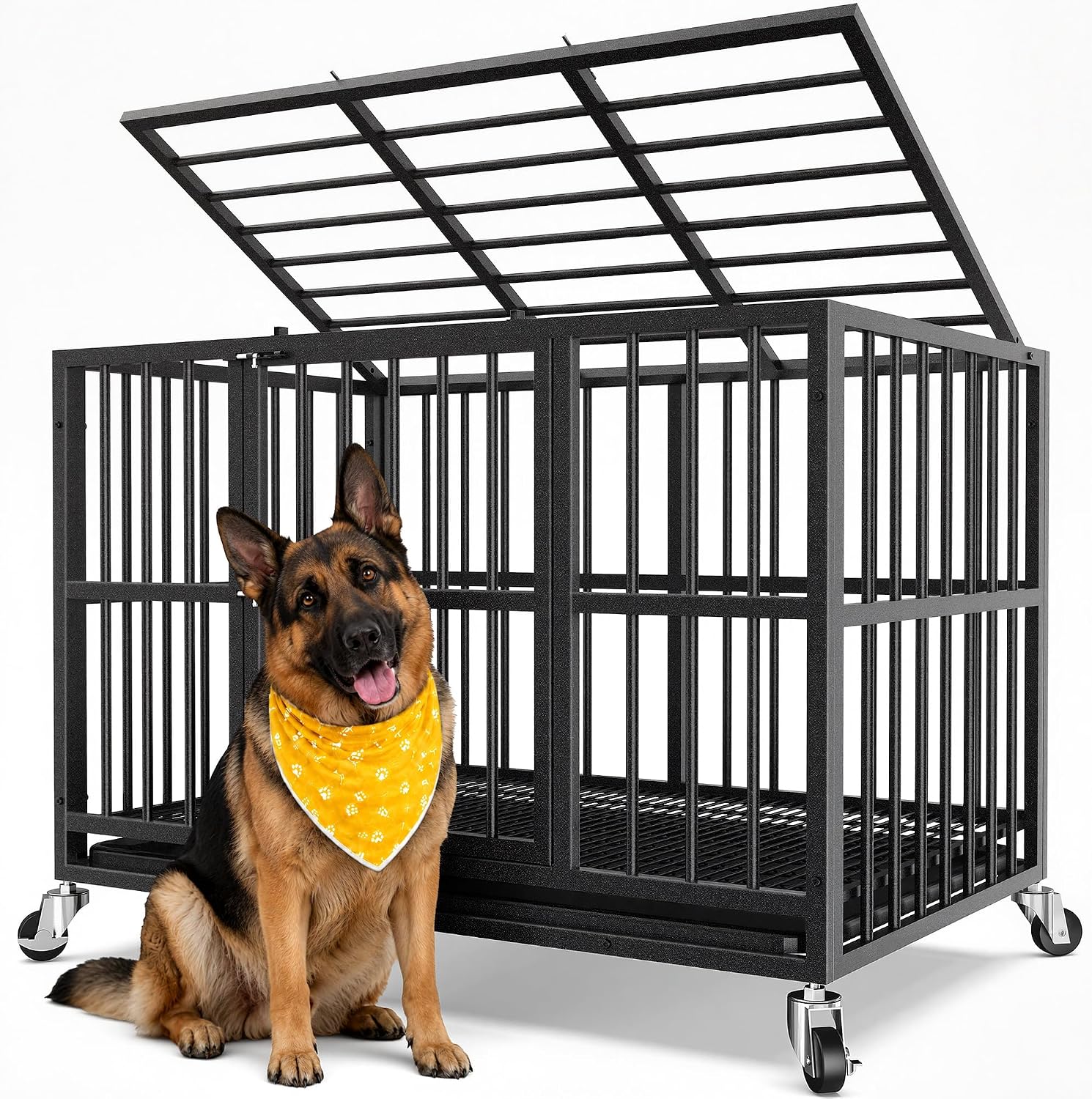 48 Inch Heavy Duty Dog Crate for Large Dogs, Kennel Indoor Outdoor, Black
