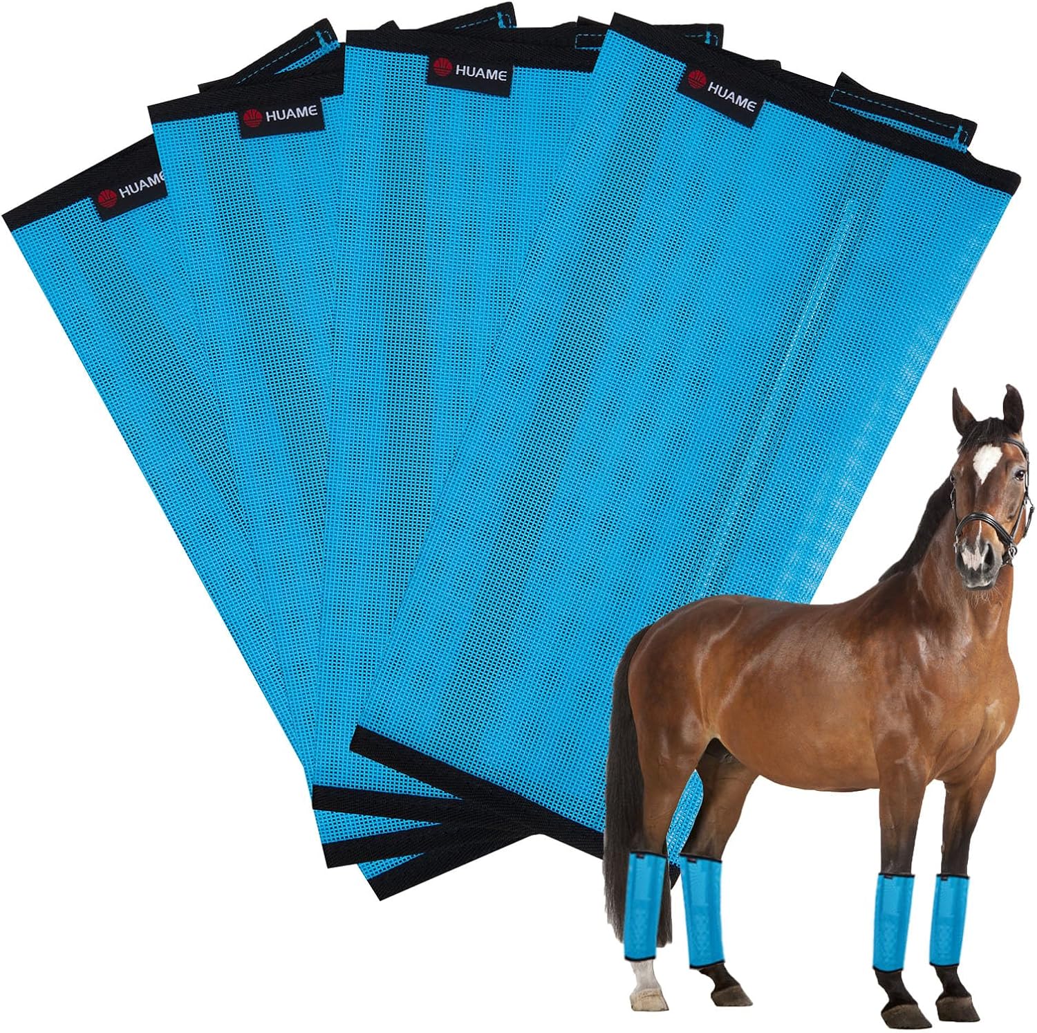 Horse Fly Boots, Breathable Mesh Protection Set of 4, Comfortable Horse Leggings, Breathable Mesh Design, Equine Supplies for Reduce Stomping, Hoof Damage & Leg Fatigue (Blue, Large)