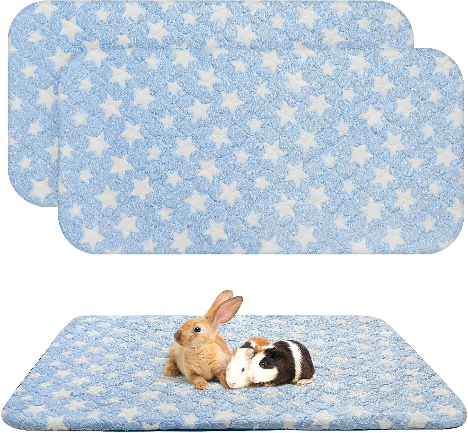 Homimp 2 Pack Guinea Pig Bed, Waterproof Reusable Small Animal Bed,Super Absorbent Pee Pad Mat for Rabbit Bunny Hamster Rat Hedgehog Chinchilla,Washable Fleece Cage Liners, Blue 24″x47″