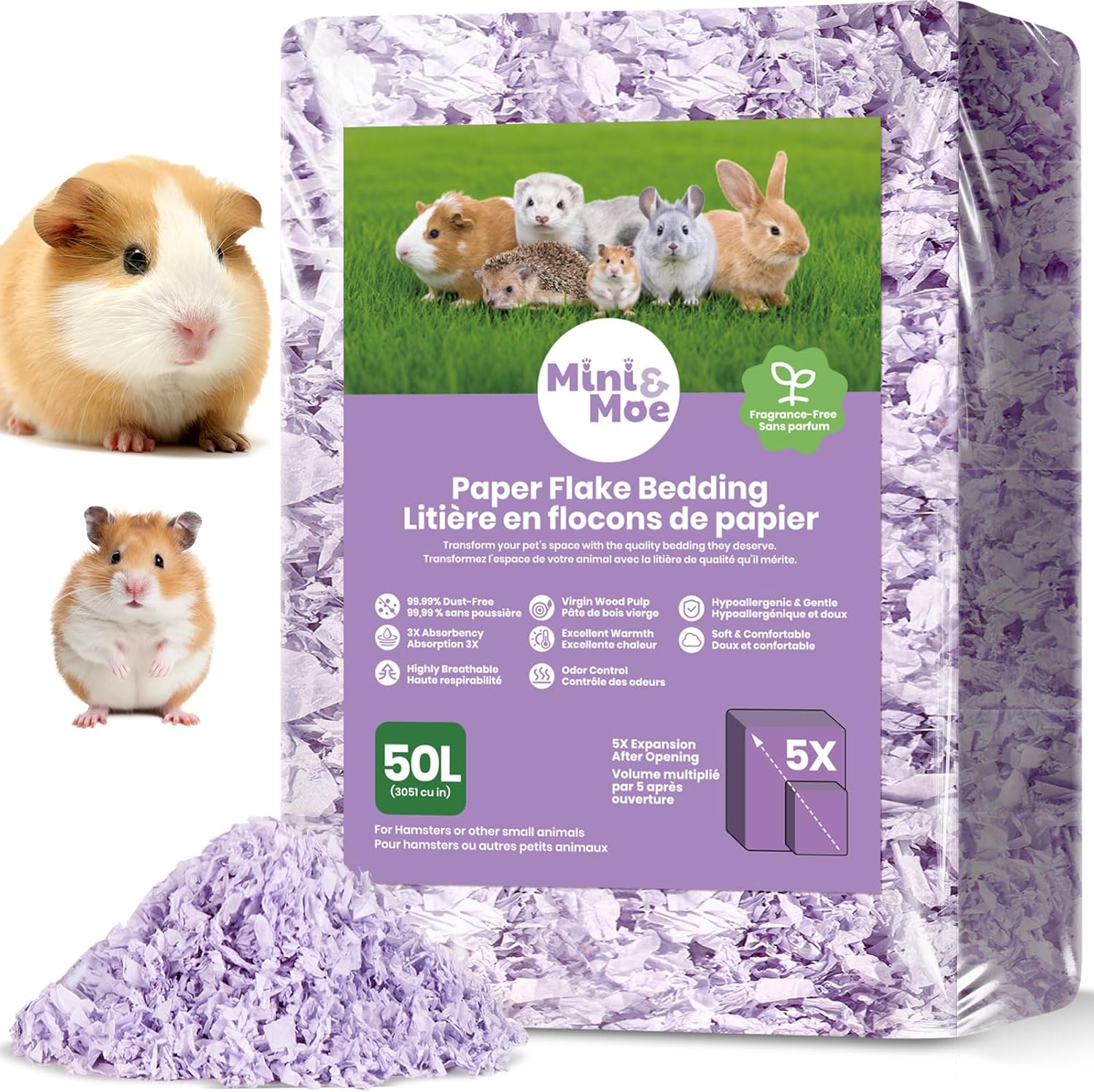 Hamster Bedding 50L Guinea Pig Paper Bedding Odor Control 99% Dust-Free