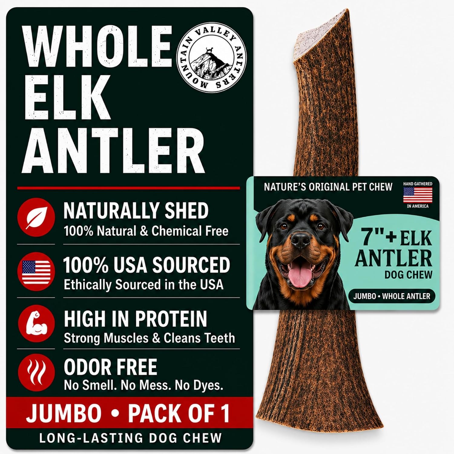 Mountain Valley Elk Antlers for Dogs Organic Chew Whole Dog Antler, Jumbo