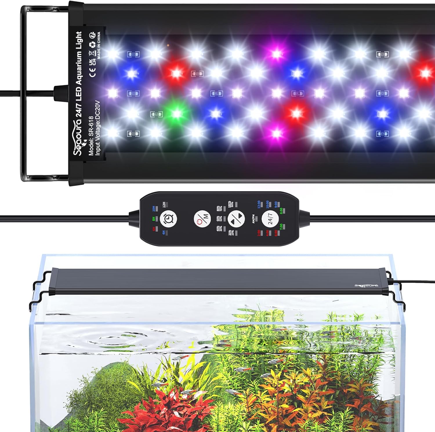 SEAOURA 24/7 Led Aquarium Light for Plants Growth-Full Spectrum, 18-24 Inch