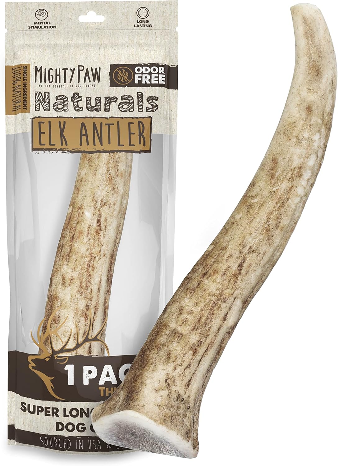 Mighty Paw Split Elk Antlers for Dogs (Sourced in The USA) | 1 Whole Medium 6″+ Long Lasting Bones for Aggressive Chewers – Naturally Shed Split Deer Antler for Dogs – Low Odor Chews (Pack of 1)