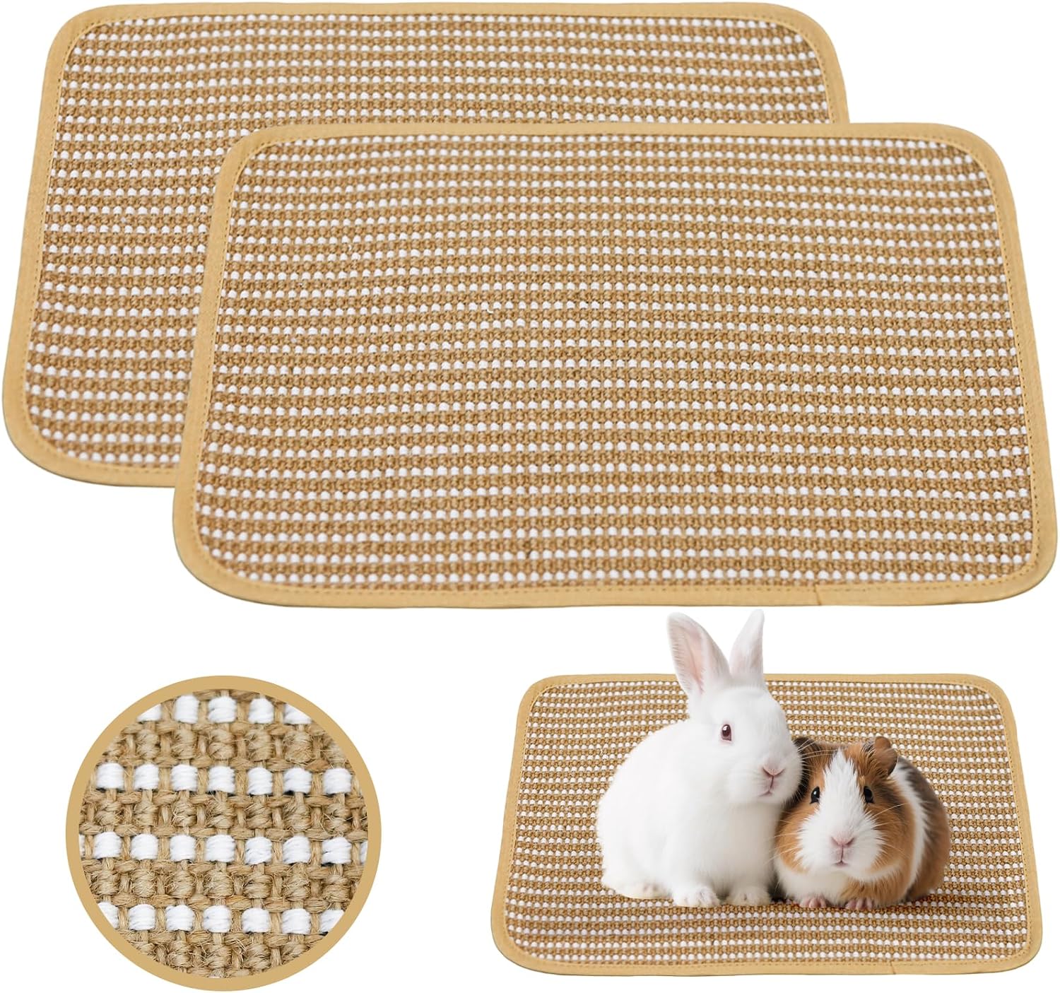 Rabbit Scratching Pad, Sisal Scratching Pad for Bunny, Guinea Pig, Cat. Resting Mats for Cages, Forage Grass Mat Indoor Essentials Accessories (2PCS)