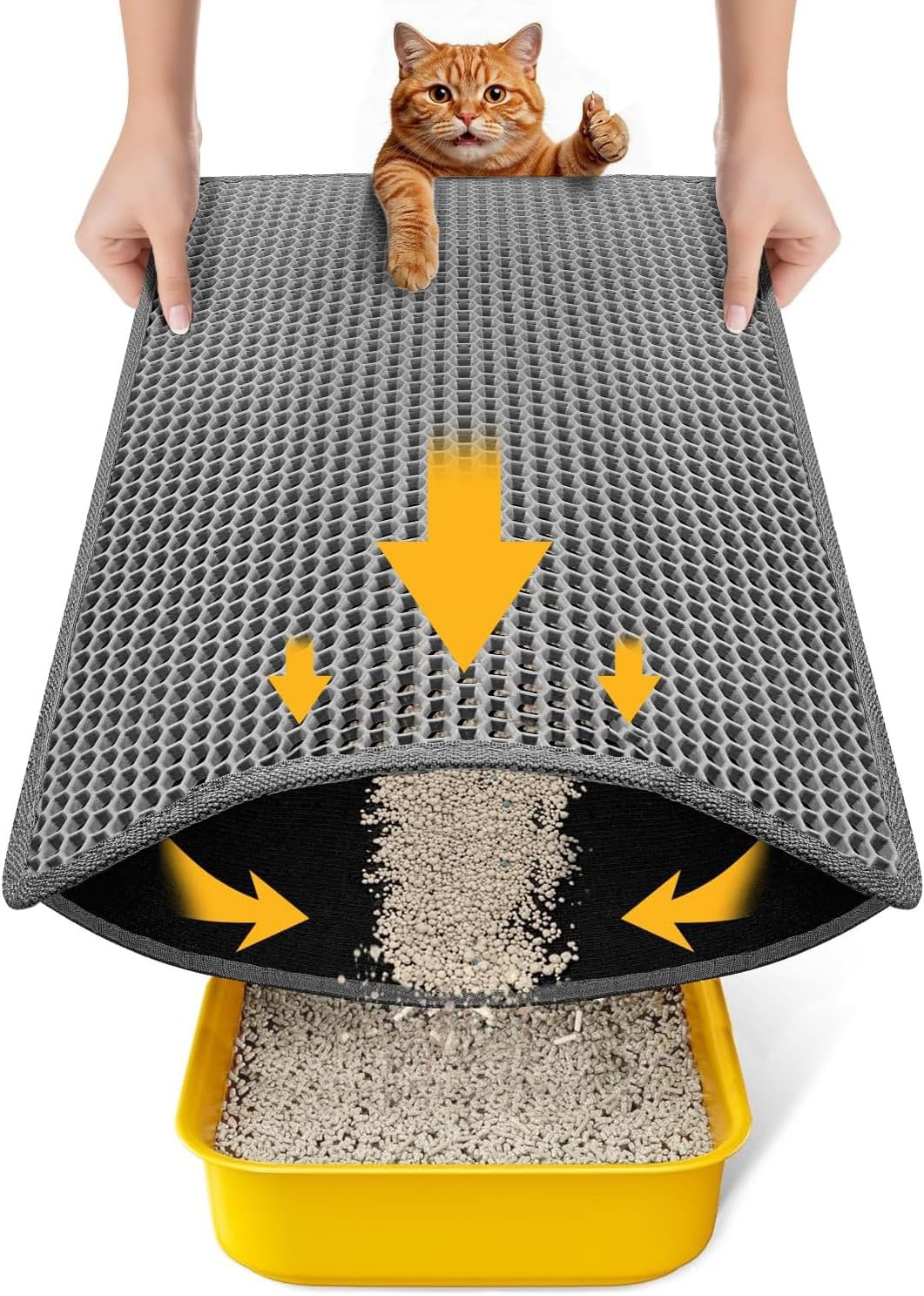 Cat Litter Mat New Size 23.6″x14.6″ for Small Spaces, Upgrade Super Waterproof Back Layer Litter Box Mat, Non Slip, Durable, Soft on Paws Kitty Trapping Matt, Gray