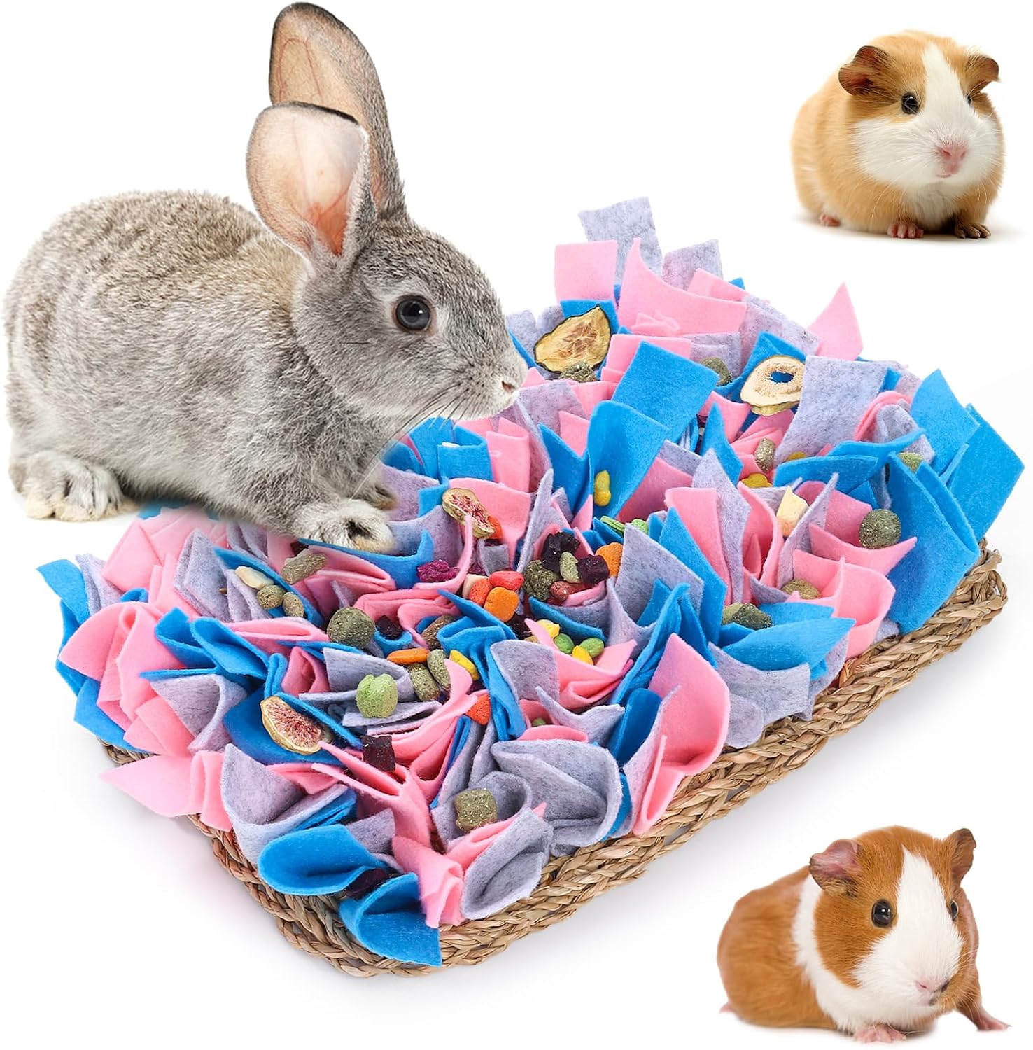 VCZONE 12″ x 8″ Rabbit Seagrass Snuffle Mat , Pure Hand-woven Felt Cloth Pet Foraging Mat, Enrichment Toy Bed Activity Mat for Rabbits, Bunny, Guinea Pigs, Ferrets, Chinchillas, Small Animals (12*8in)