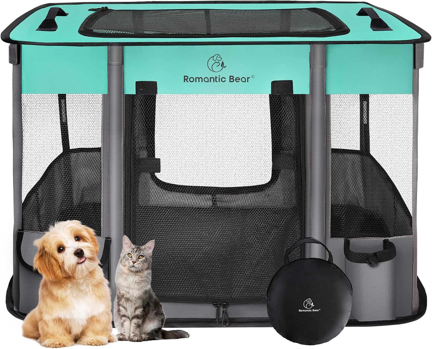 ROMANTIC BEAR Dog Playpen,Foldable Pet Puppy Cat Playpen,S(27″x21″x17″)