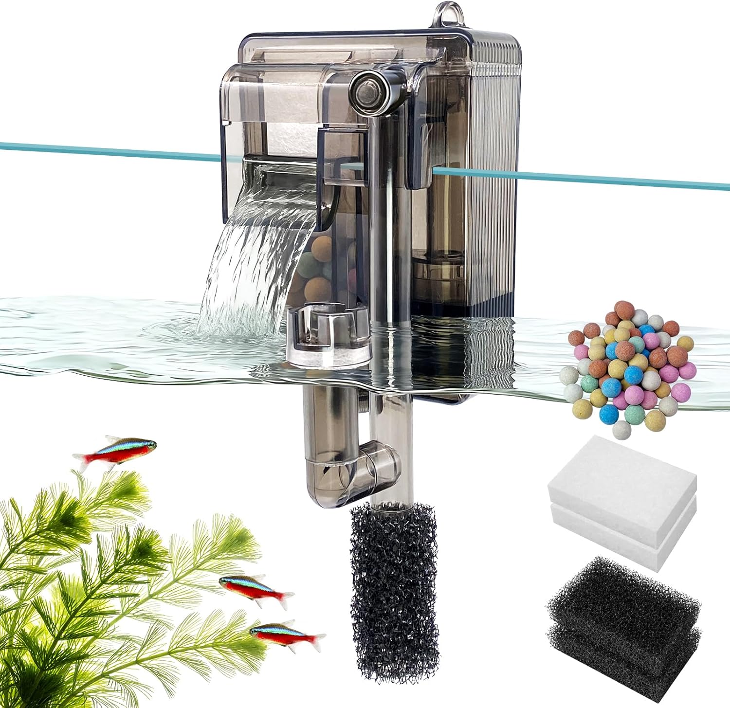 Small Aquarium Filter for 5 Gallon Quiet Hang On Back Fish Tank Filter
