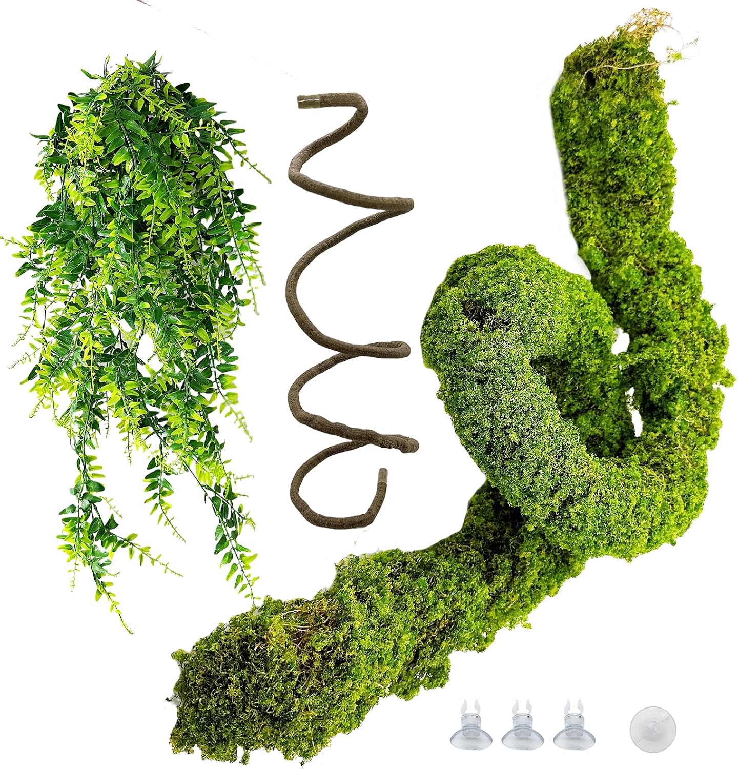 BNOSDM Reptile Plants,Flexible Rainforest Vines with Moss,Bearded Dragon Tank Accessories,Terrarium Hanging Plant Artificial Decor for Hermit Crab,Snake,Geckos,Chameleon,Lizard