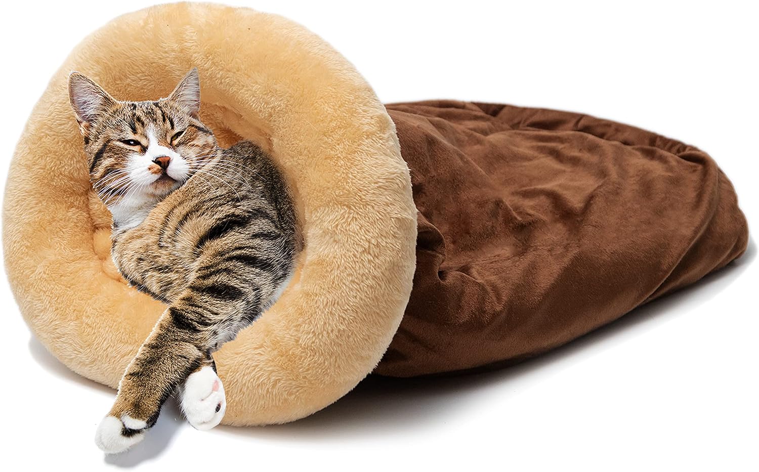 Covered Cat Bed for Indoor Cats, Fluffy Tunnel Pet Sleeping Bag