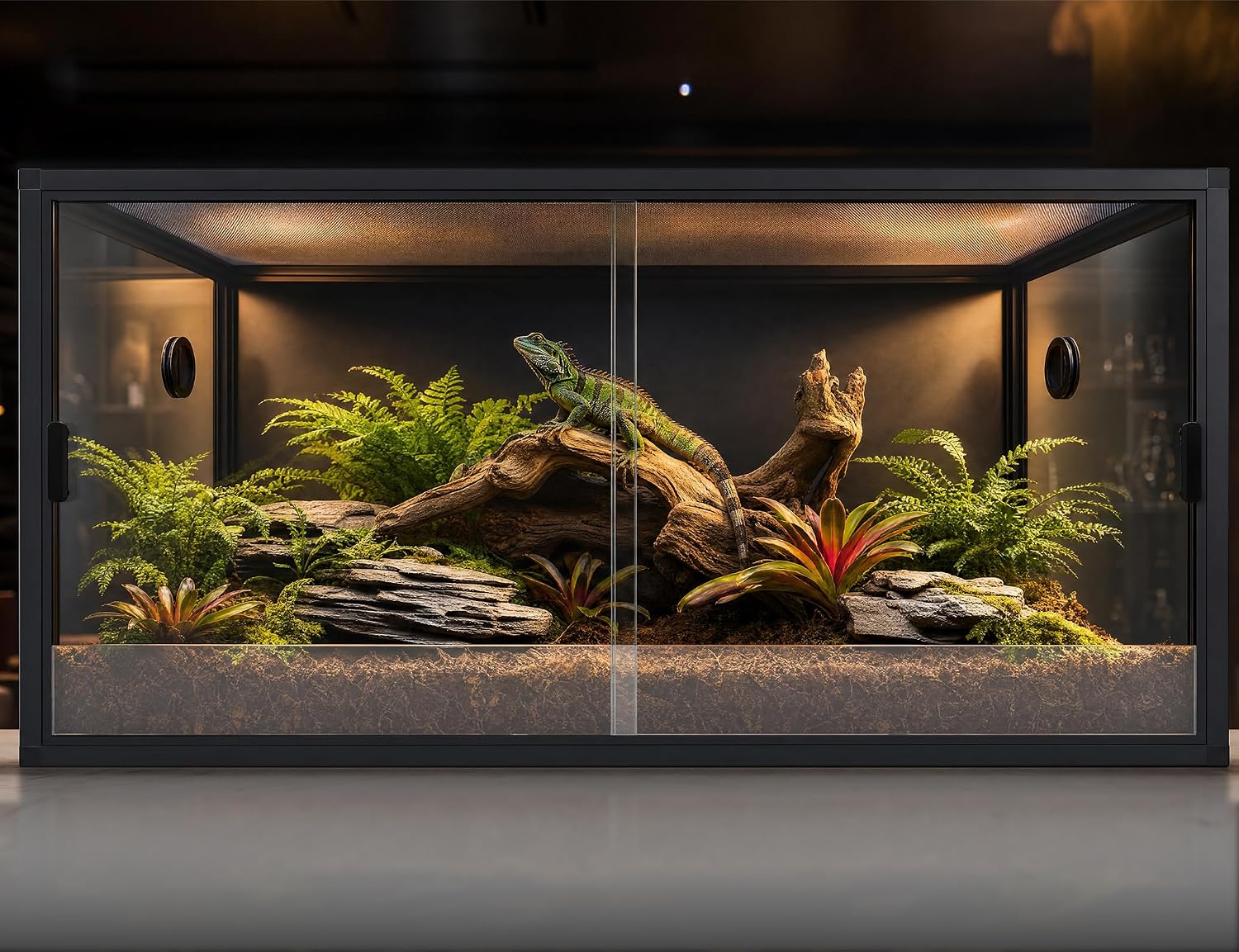 120 Gallon Reptile Tank, 4x2x2 Reptile Enclosure for Bearded Dragon, Snake, Ball Python & Chameleon, Aluminum Alloy Reptile Terrariums Cage with Front Sliding Tempered Glass Doors