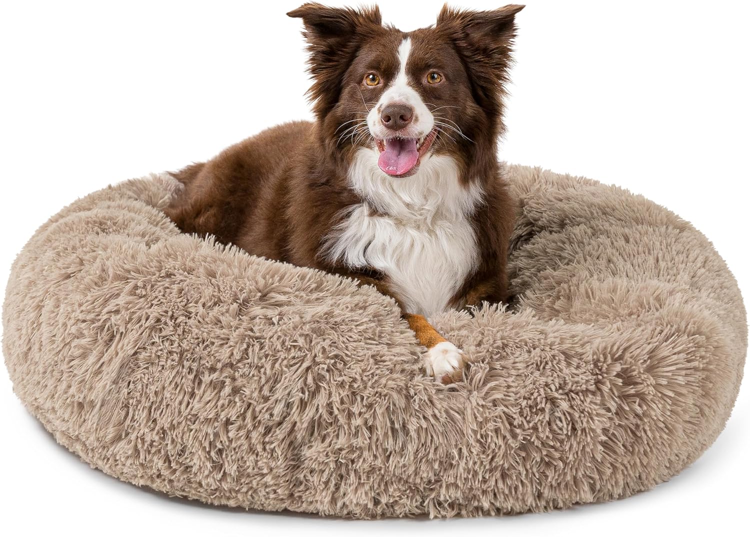 PetAmi Calming Donut Dog Bed, Washable Faux Fur, 30 Inch Medium, Taupe