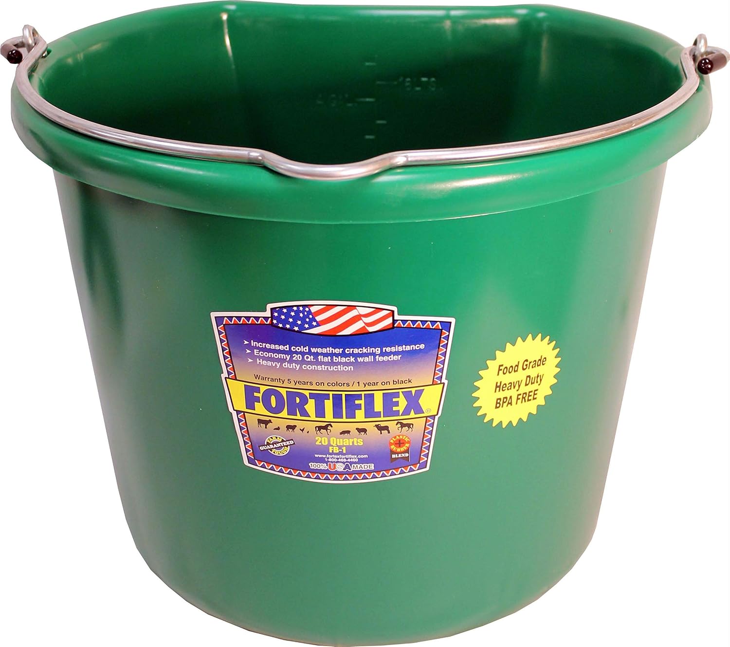 Fortiflex Flat Back Feed Bucket for Horses, 20-Quart, Green