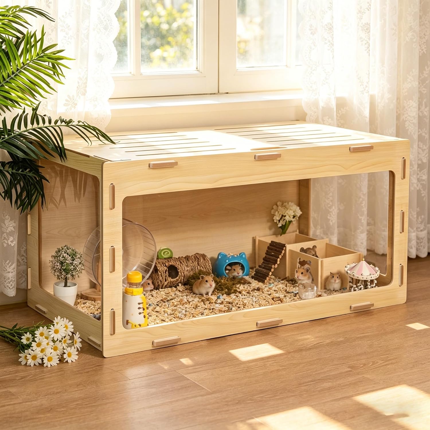 COZIWOW Wooden Hamster Cage 32″ Large Small Animal Habitat Enclosure