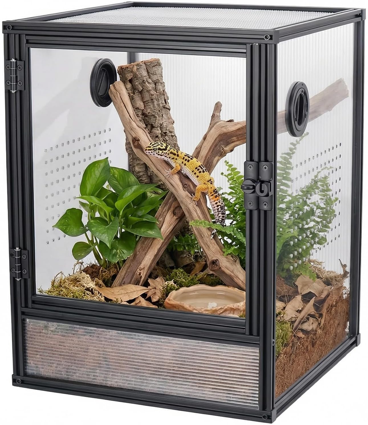 30 Gallon 18x18x24 Tall Terrarium, Aluminum Frame Gecko Tank with Clear Ventilated PC Panels, Mesh Top, Locking Door for Crested Gecko Chameleon