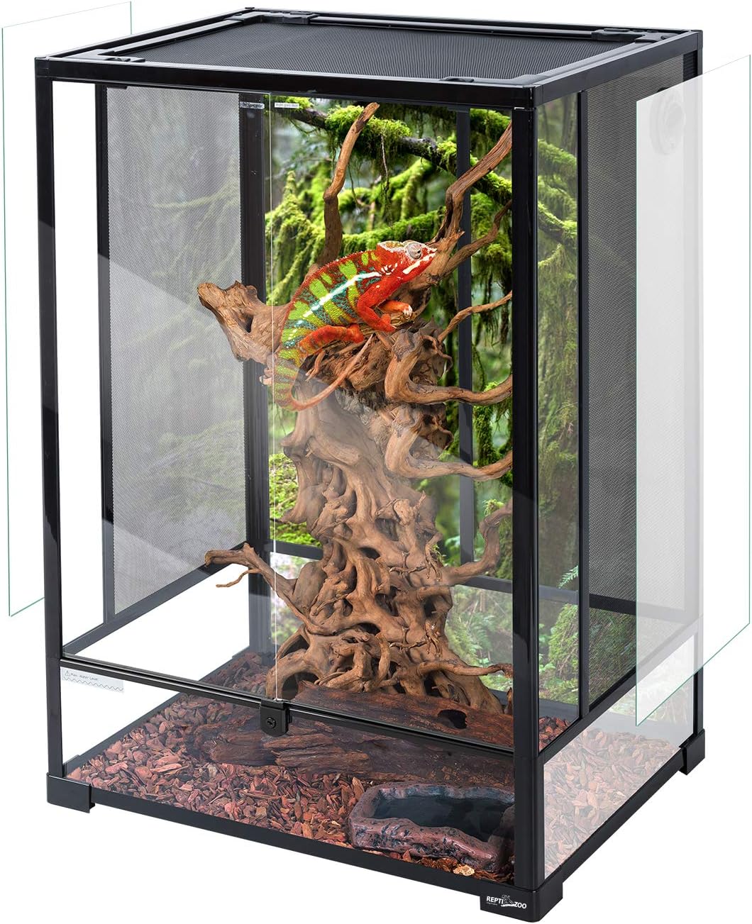 REPTI ZOO 24″ x 18″ x 36″ Reptile Tall Glass Terrarium Rainforest Habitat Double Hinge Door with Screen Ventilation 67 Gallon Reptile Terrarium Easy Assembly