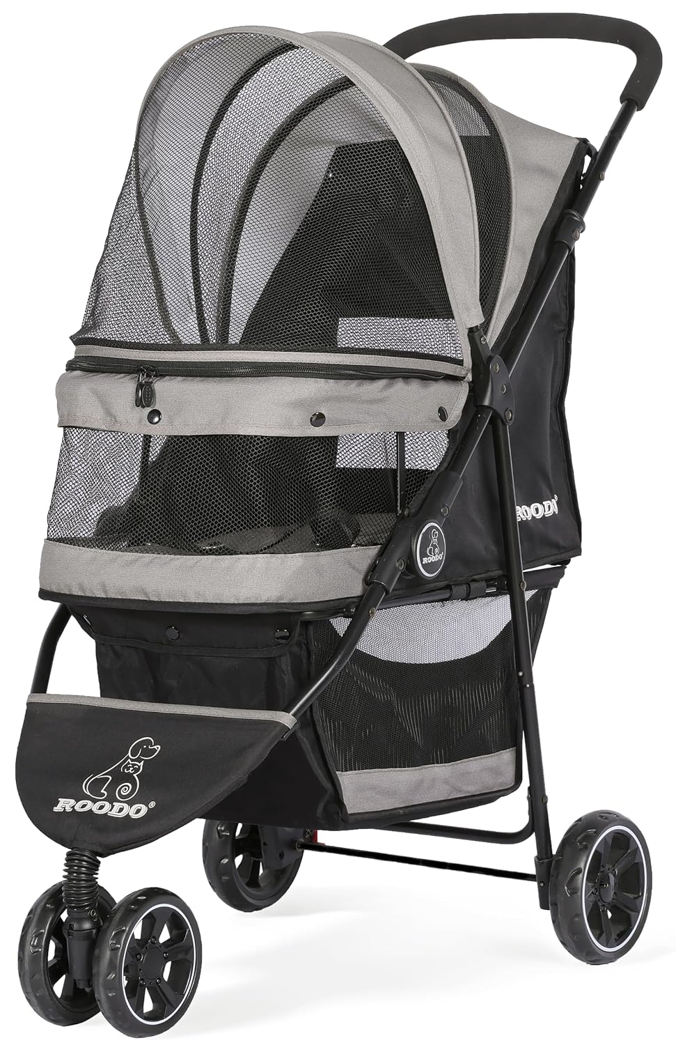 ROODO Escort 3 Wheel Dog Cat Pet Stroller for Small/Medium Dogs Cats Best Lightweight Foldable Portable Compact Jogger All Terrain Travel Pet Gear System Puppy Doggie Bunny Kitty Stroller(Grey)