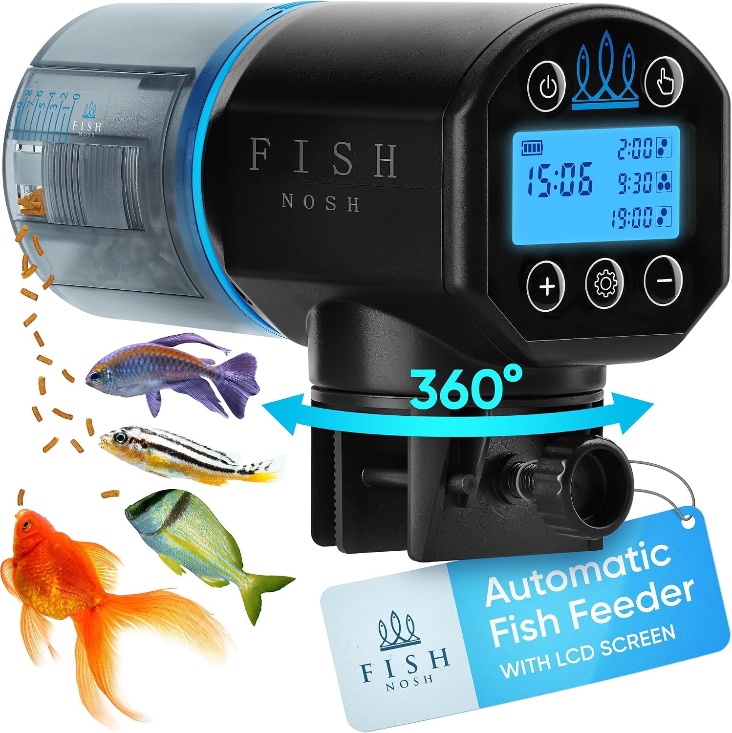 FISHNOSH Automatic Fish Feeder for Aquarium – New Generation 2026, Auto Food Dispenser with Timer for Small Tank, Big Aquariums & Pond (Blue)