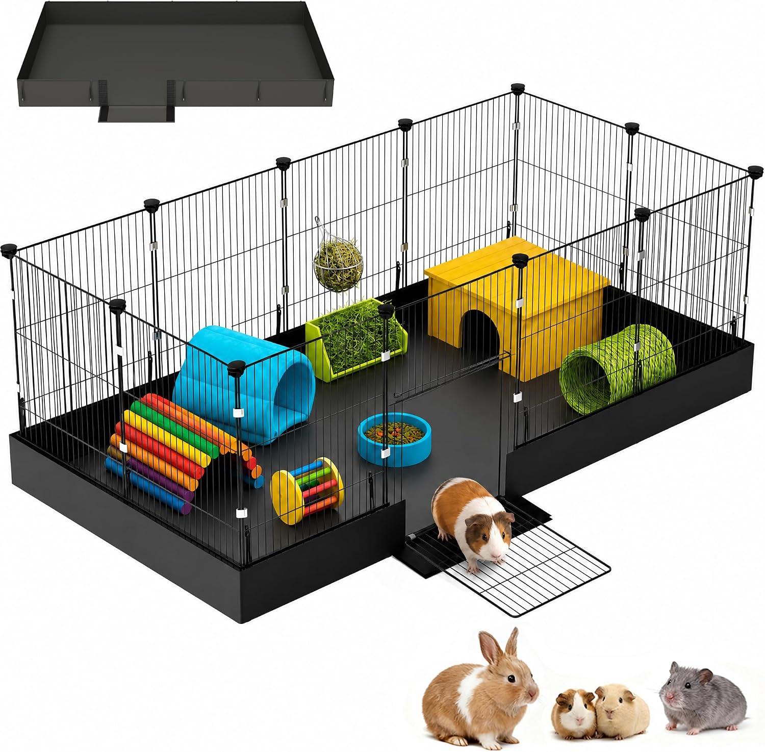 Guinea Pig Cages DIY Small Animal Playpen with Waterproof Liner, Expandable Cage for Guinea Pigs, Metal Wire Yard Fence Rabbit Cage