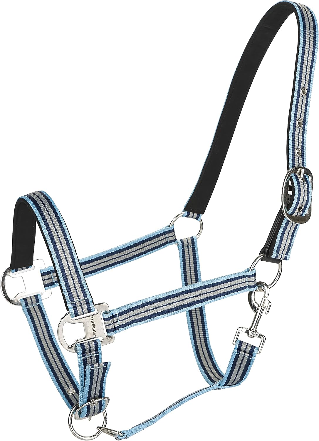 TuffRider Adjustable Nylon Breakaway Halter-Padded Crown & Nickel Hardware- Lt. Blue/Navy/Gray- C