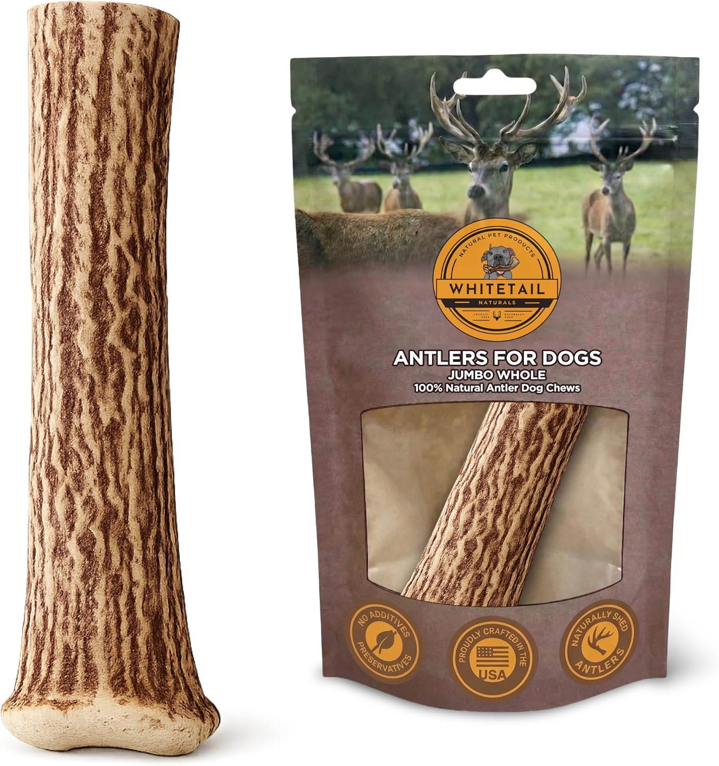 WhiteTail Naturals Monster XXL Whole Deer Antler for Giant Dogs – 7-8″