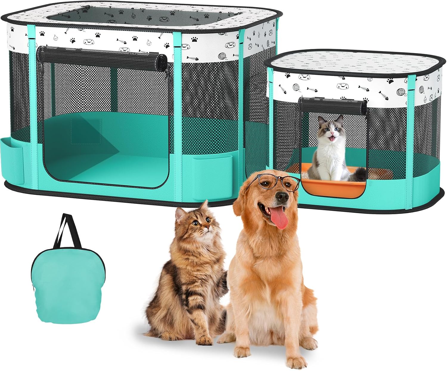 Portable Cat Playpen, Foldable Pet Dog Playpen, for Kitten Puppy Play Pen Indoor/Outdoor, Cats Enclosure Cages Tent with Carrying Case, 600D Oxford 8-Rods, 32″x24″x22″