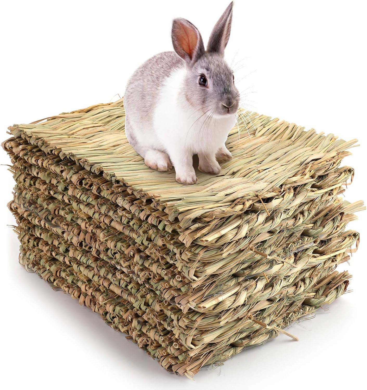 Yesland 12 Pack Woven Rabbit Mat – Grass Mat & Bunny Bedding Nest – Natural Chew Toy Bed for Guinea Pig Chinchilla Squirrel Hamster Cat Dog and Small Animal