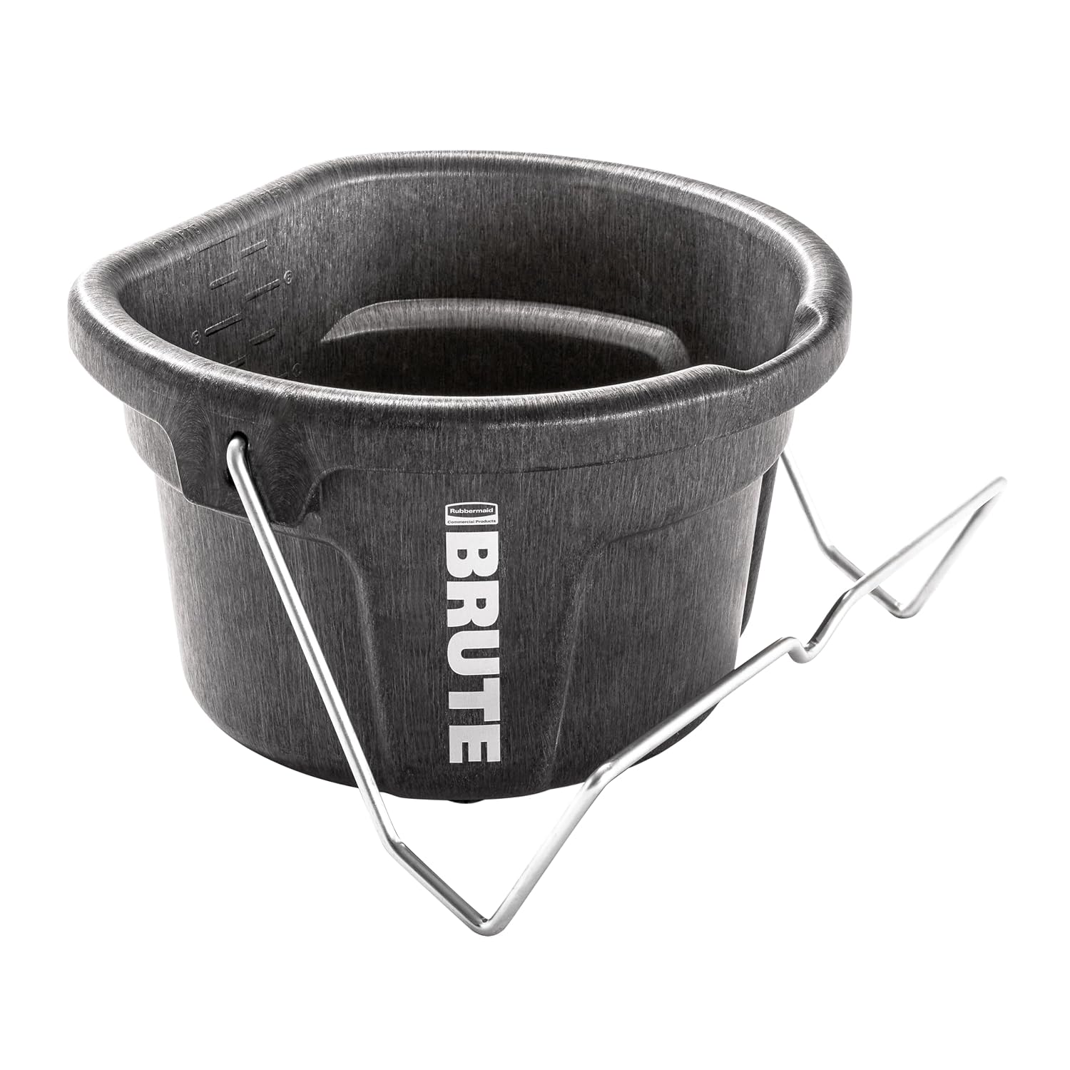 Rubbermaid Commercial Products Brute 2-Gallon 3-in-1 Flat-Back Feed Bucket with Hook-Hang-Carry Handle, RigidCell Strength, Pour Spout, USA Made for Horse & Livestock