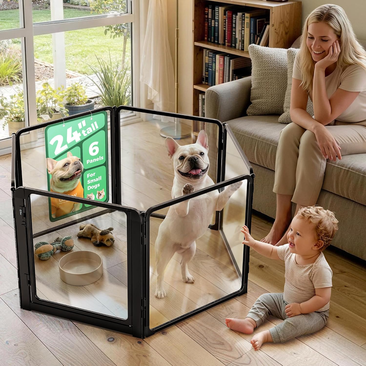 FXW AuraSpace Pro Clear Acrylic Indoor Dog Playpen, 24″ H, 6 Panels