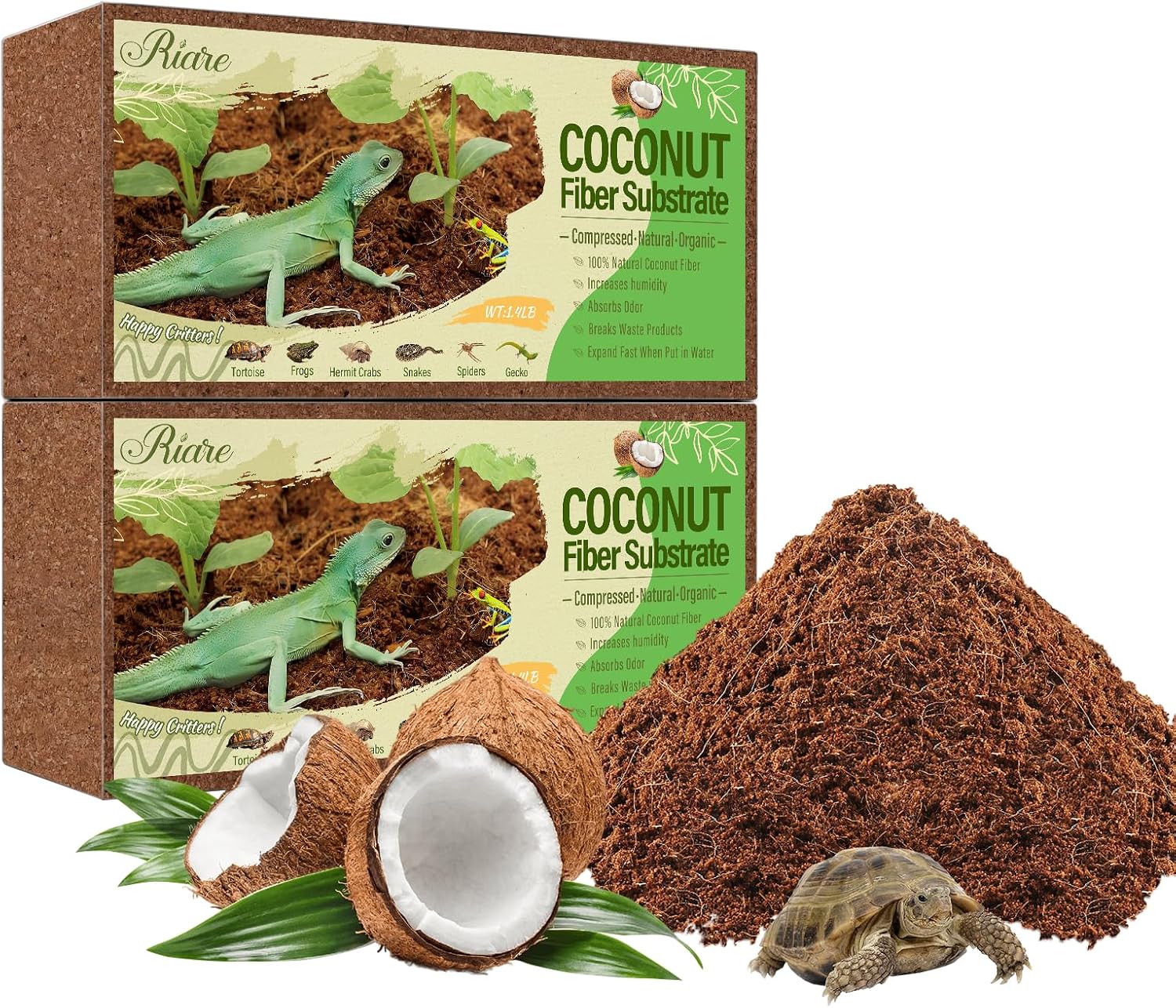 Riare 2 Pack Natural Coconut Fiber Substrate, Coco Coir Reptile Bedding