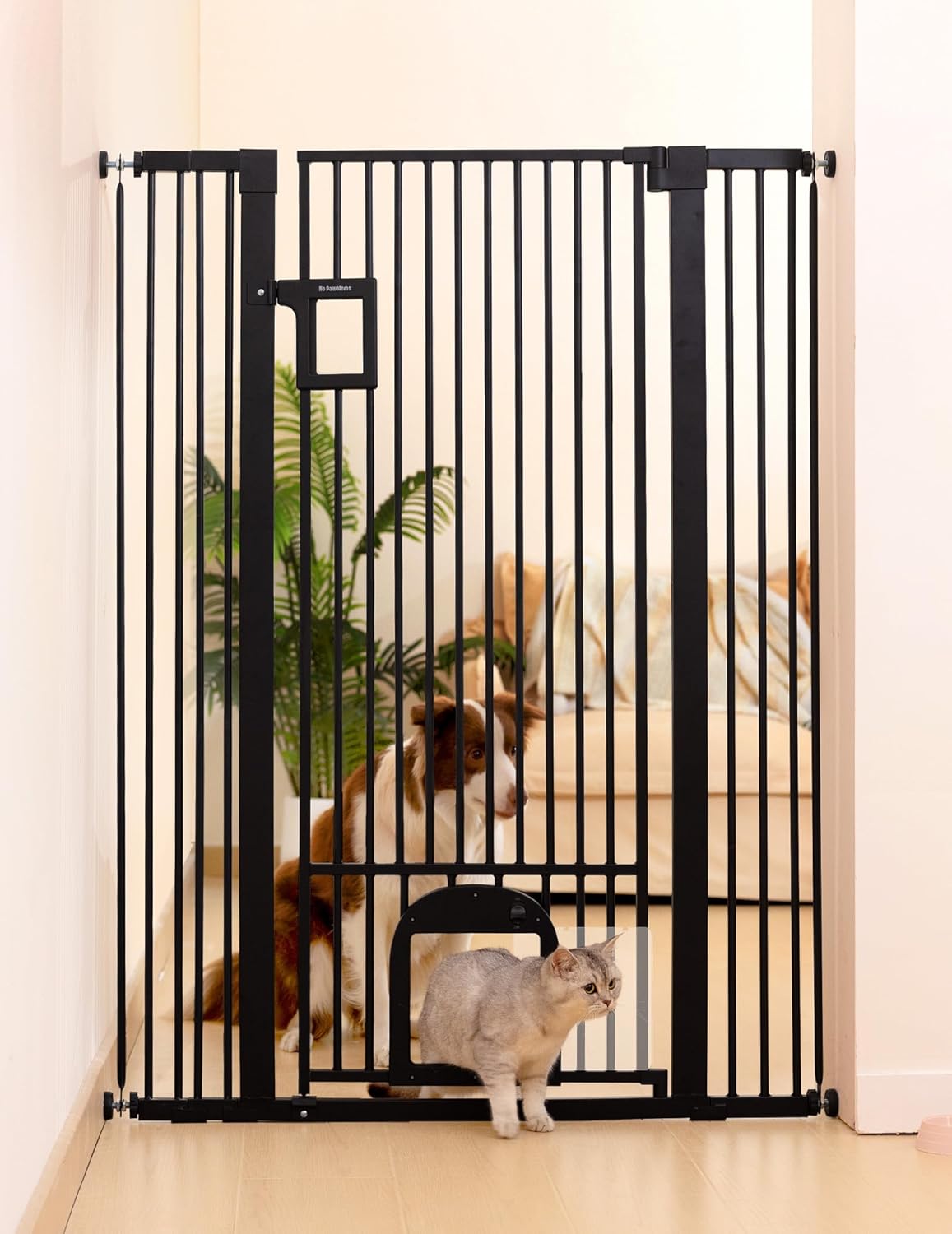 No Pawblems 55″ Extra Tall Pet Gate with Cat Door, 29″-43″ Dog Gate Indoor