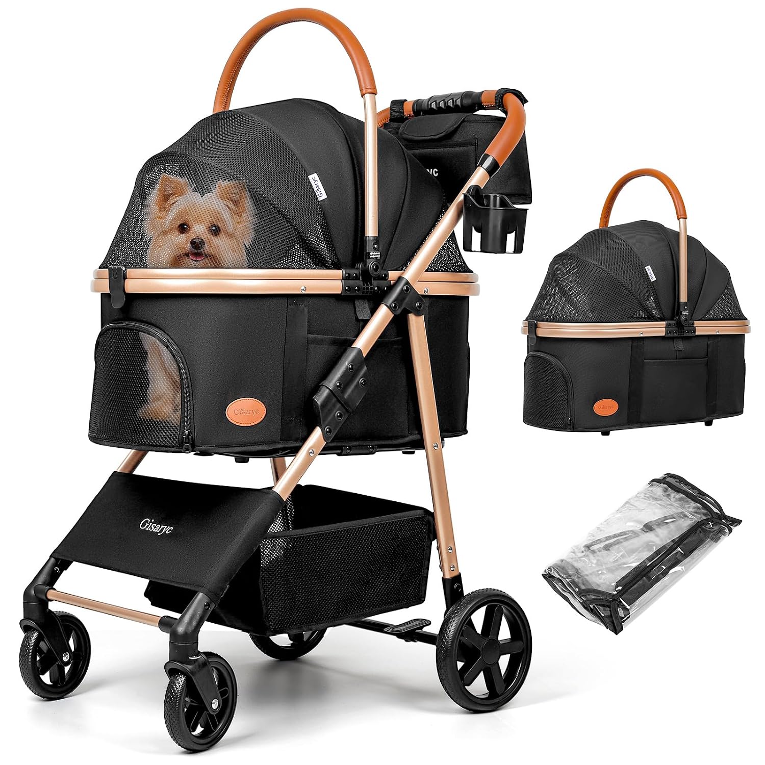 Dog Cat Stroller for Small/Medium Pets, 50 lbs, 3-in-1 Pet Stroller, Black