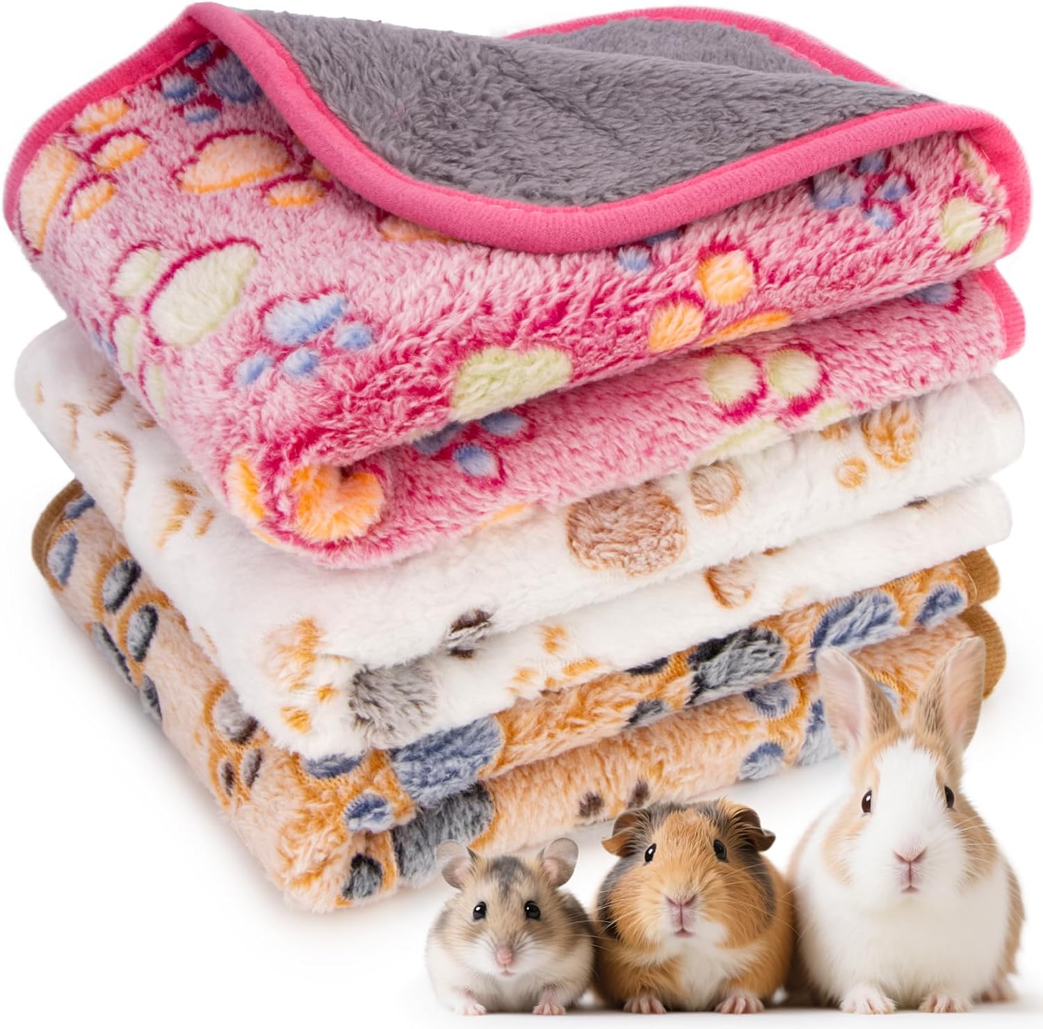 RAINFLOW Guinea Pig Fleece Blanket 3 Pack, Washable Cage Liner Pee Pads