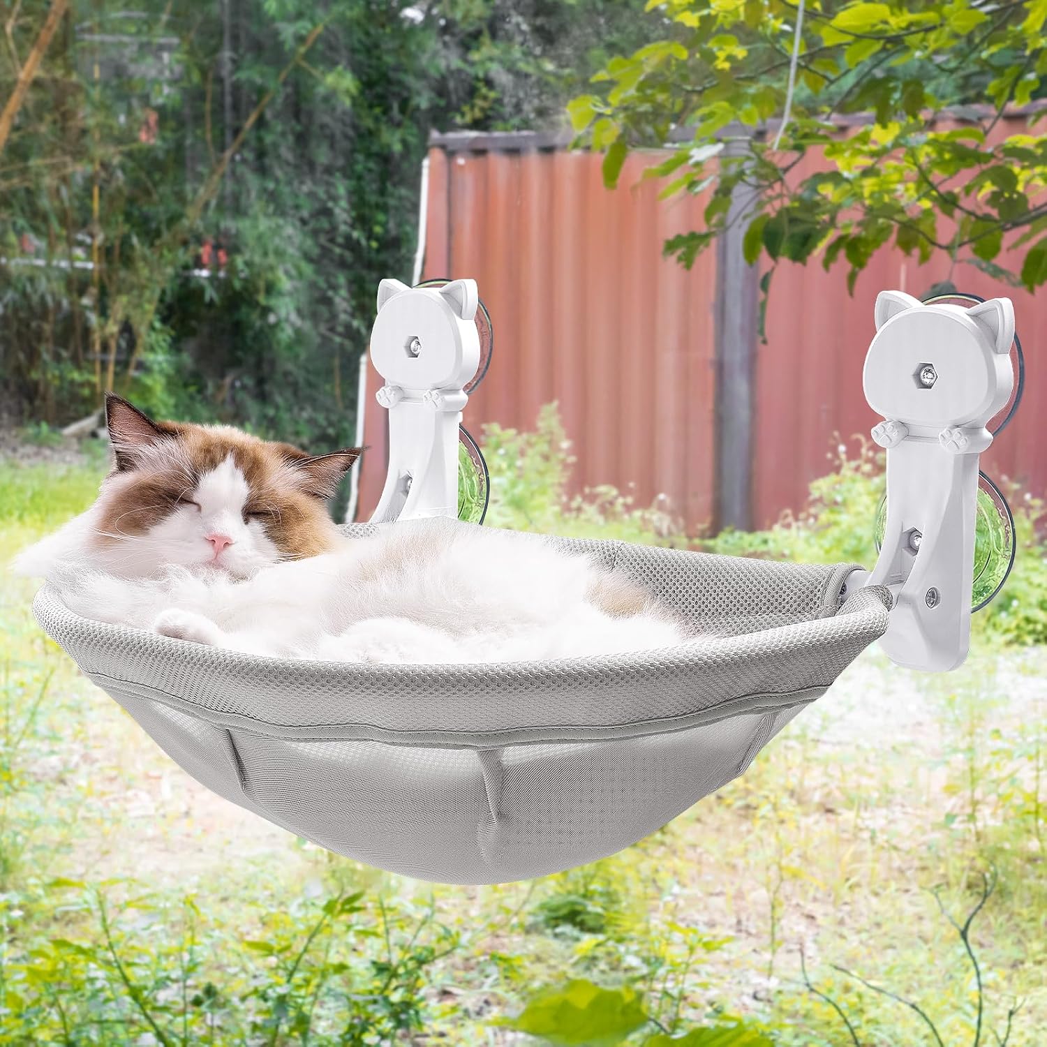 JUNSPOW Cat Window Perch Cordless, Foldable & Stable Cat Beds- Breathable Cat Window Hammock for Overlooking, Sunbathing and Climbing – Maximum Hold Up to 40lb