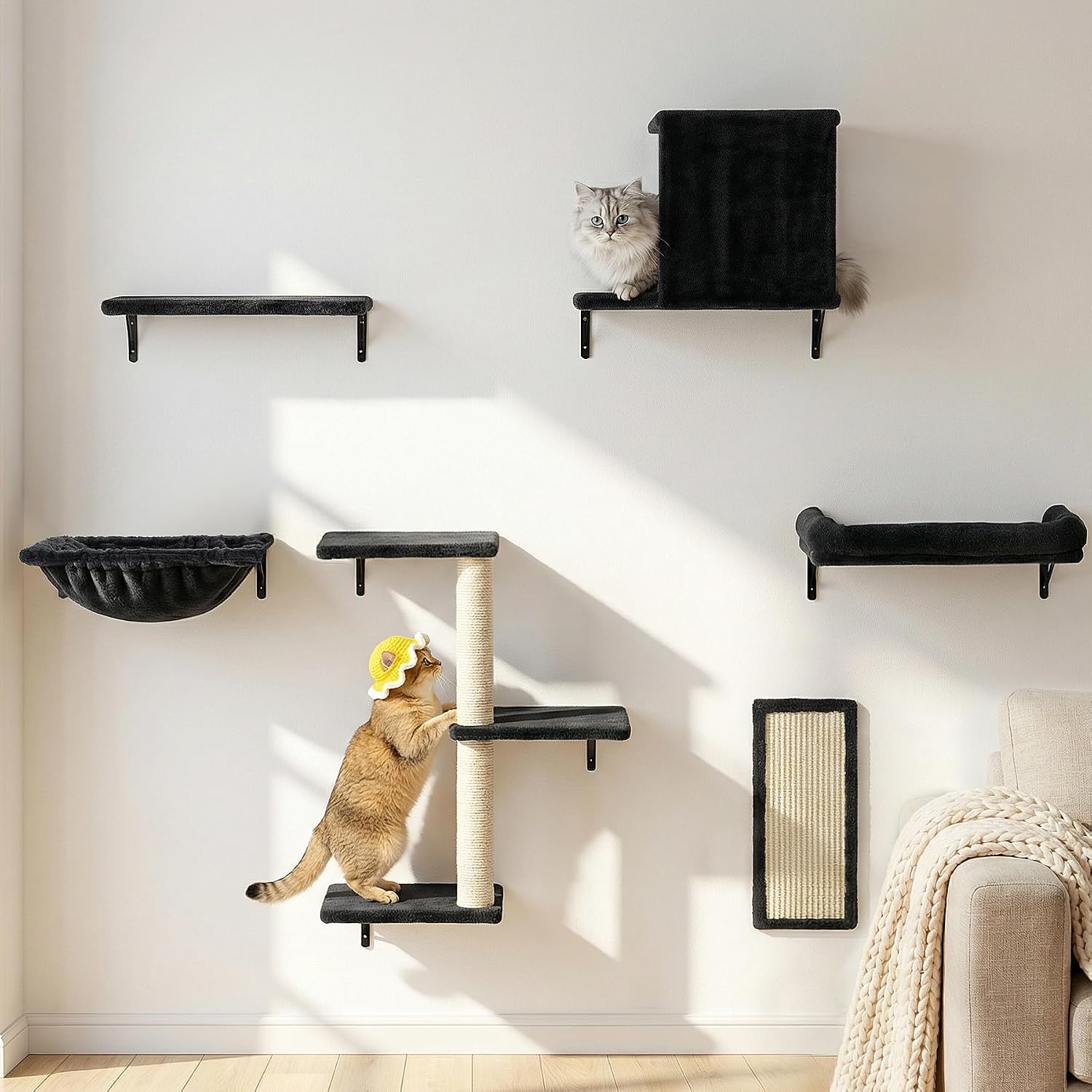 Aechonow Heavy Duty Cat Wall Shelves for Large Cats, 6-in-1 Cat Furniture