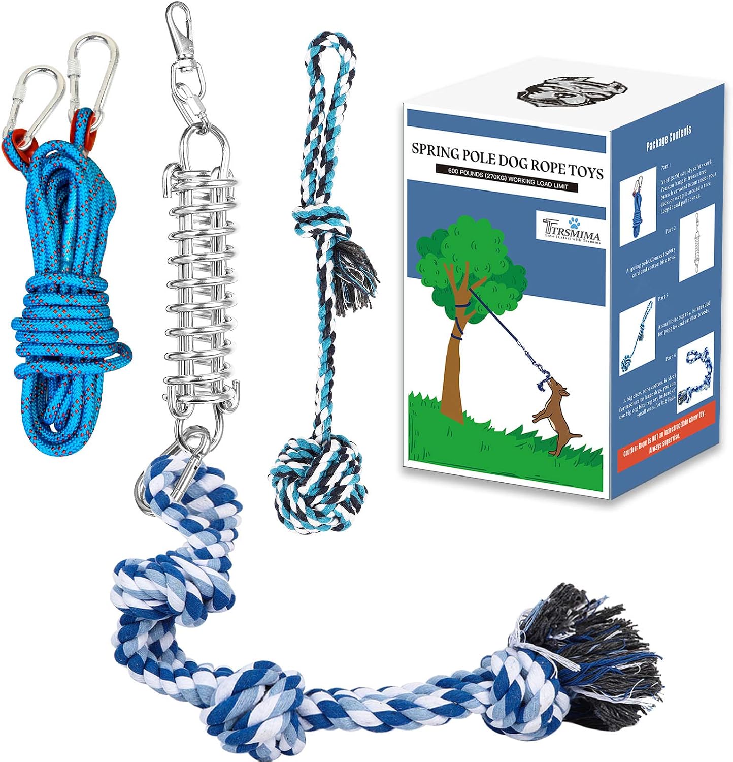 TRSMIMA Spring Pole Rope Toys – Spring Pole for Dogs Heavy Duty