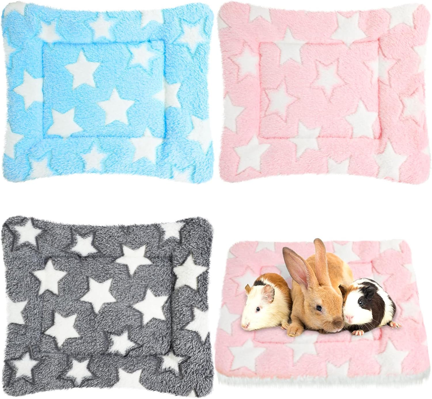 Jetec 3 Pcs Guinea Pig Beds, Fleece Small Animal Mats, Star, Blue