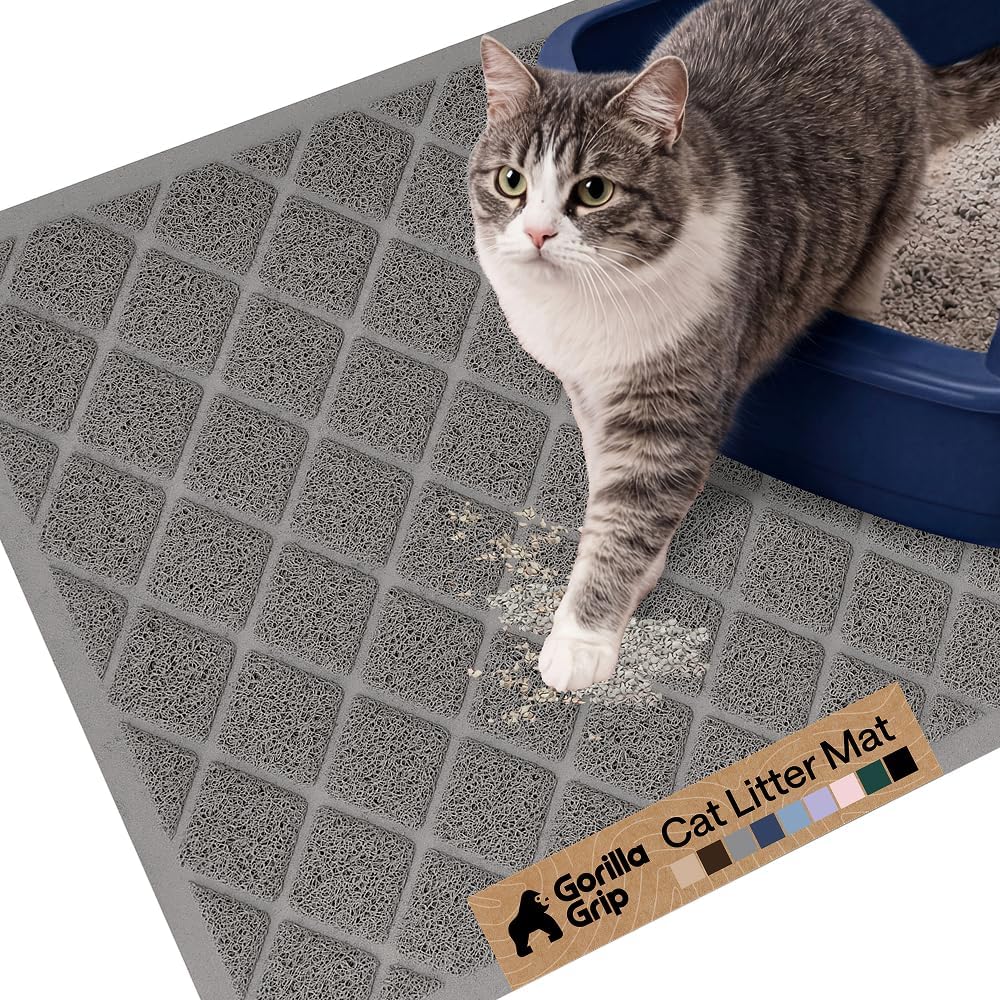 GORILLA GRIP Cat Litter Box Mat, Coiled Mesh Trapping Mats, 24×17 Gray