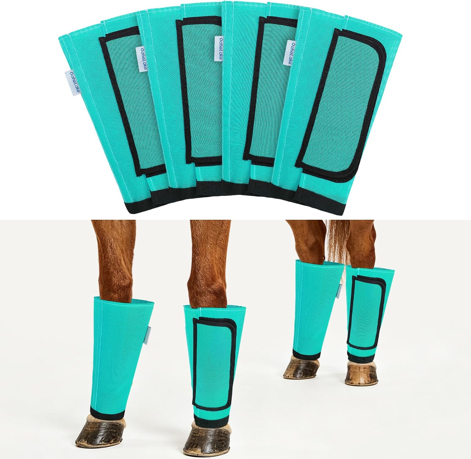 Fly Boots for Horses Set of 4, Equine Loose Fitting Leggings (Mint)