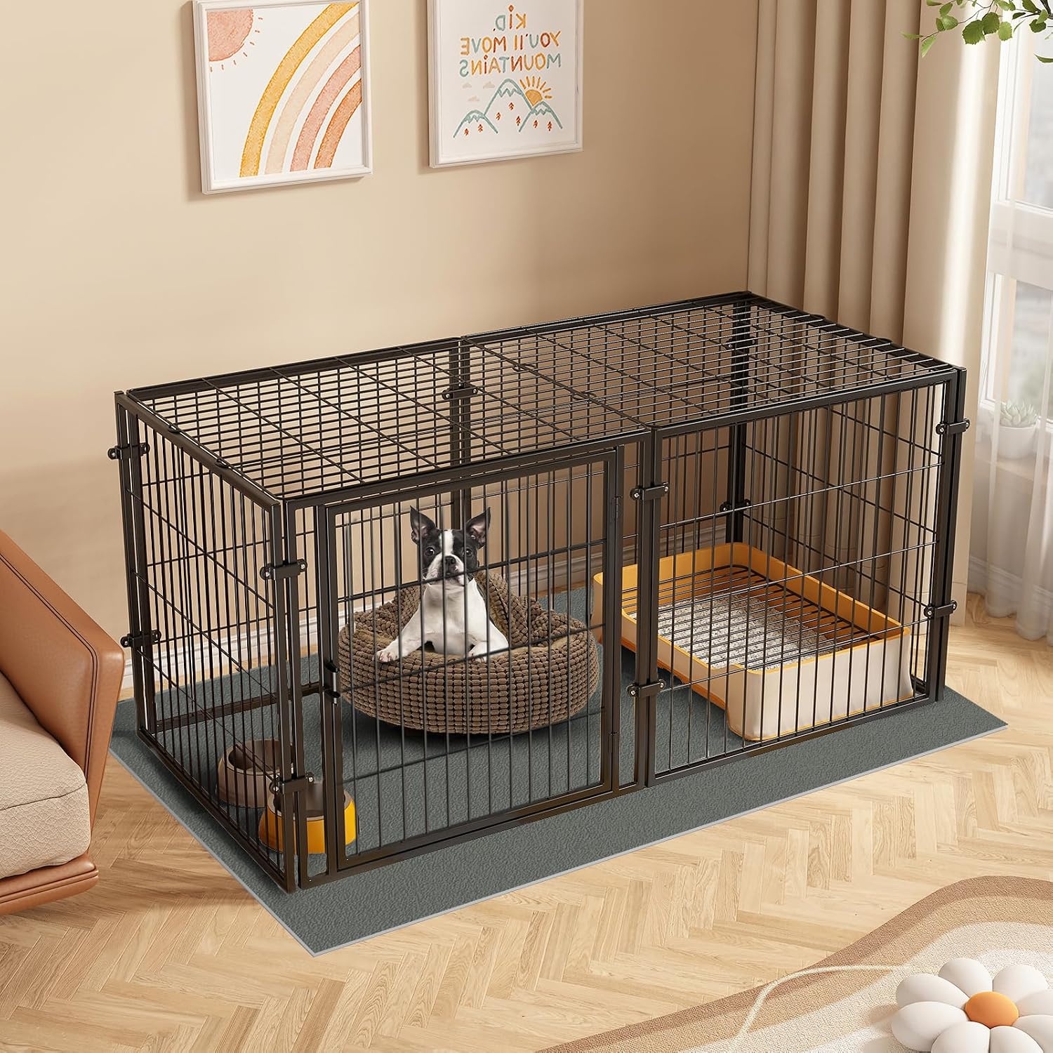 XPIY Large Dog Crate, Metal Kennel, Safe Indoor Pet Playpen and Dog Fence