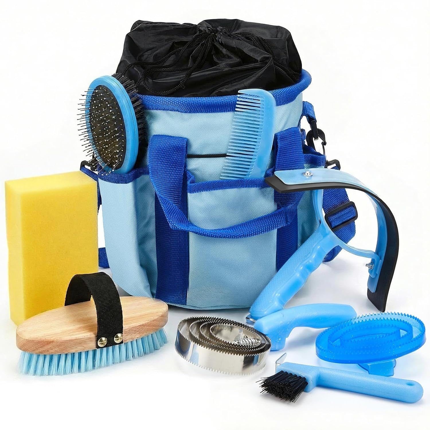Cunhill 9 Pcs Horse Grooming Kit Tack Room Supplies, Classic, Light Blue