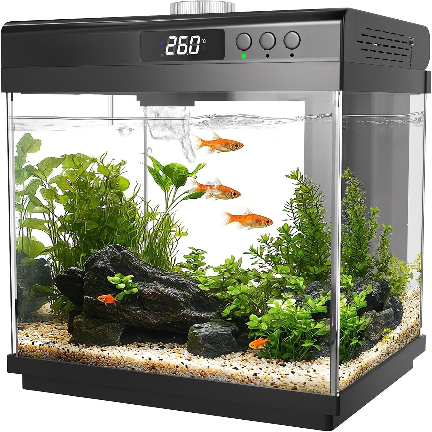 AQQA 3.7 Gallon Aquarium Starter Kit Small Glass Fish Tank, Black