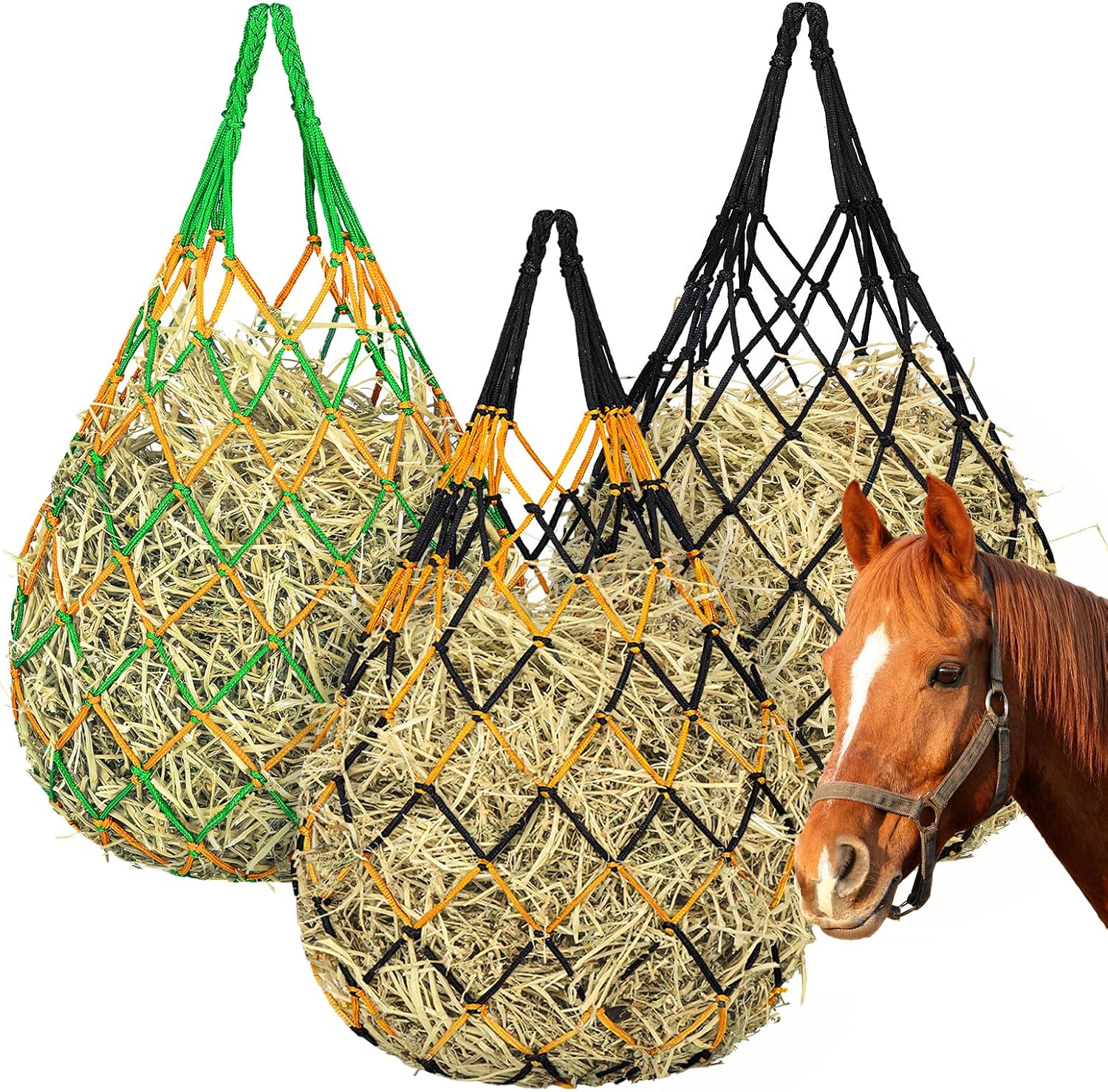 YedsIntu 3 Pcs Hay Bags for Horses, Hay Nets for Horses Goat Sheep,Goat Hay Feeder for Slower Feeding,Strong Load-Bearing Hay Bag Hanging for Horse Stable Trailer