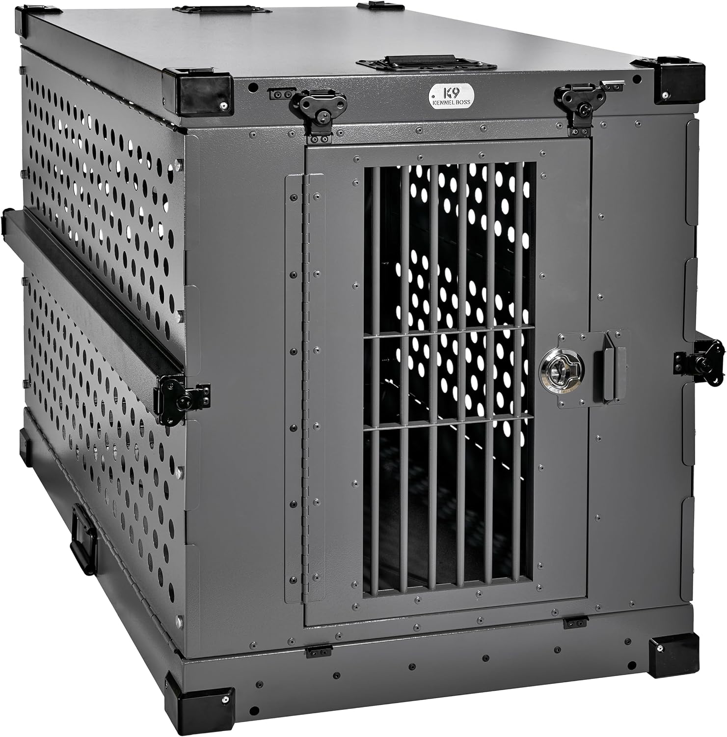 K9 Kennel Boss Aluminum Collapsible Dog Crate, Heavy Duty Folding Kennel – Large (Gray)